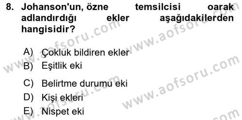 Türkçe Biçim Bilgisi Dersi 2023 - 2024 Yılı (Vize) Ara Sınav Soruları 8. Soru