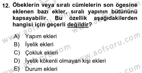 Türkçe Biçim Bilgisi Dersi 2023 - 2024 Yılı (Final) Dönem Sonu Sınav Soruları 12. Soru