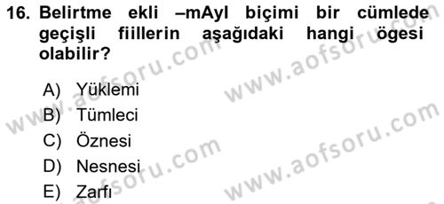 Türkçe Biçim Bilgisi Dersi 2023 - 2024 Yılı (Final) Dönem Sonu Sınav Soruları 16. Soru