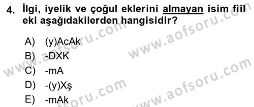 Türkçe Biçim Bilgisi Dersi 2023 - 2024 Yılı (Final) Dönem Sonu Sınav Soruları 4. Soru