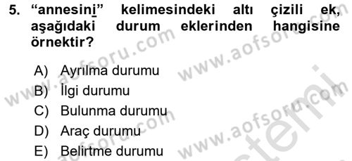 Türkçe Biçim Bilgisi Dersi 2023 - 2024 Yılı (Final) Dönem Sonu Sınav Soruları 5. Soru