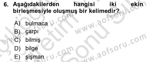 Türkçe Biçim Bilgisi Dersi 2023 - 2024 Yılı (Final) Dönem Sonu Sınav Soruları 6. Soru
