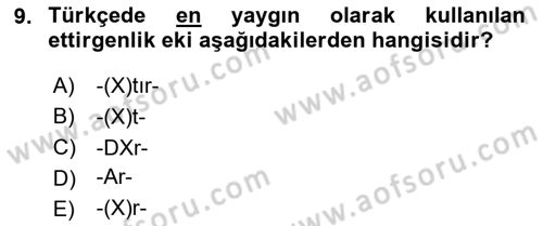 Türkçe Biçim Bilgisi Dersi 2023 - 2024 Yılı (Final) Dönem Sonu Sınav Soruları 9. Soru
