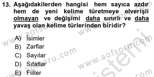 Türkçe Biçim Bilgisi Dersi 2023 - 2024 Yılı Yaz Okulu Sınav Soruları 13. Soru