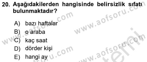 Türkçe Biçim Bilgisi Dersi 2023 - 2024 Yılı Yaz Okulu Sınav Soruları 20. Soru