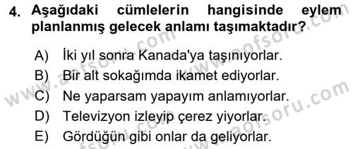 Türkçe Biçim Bilgisi Dersi 2023 - 2024 Yılı Yaz Okulu Sınav Soruları 4. Soru
