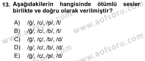 Türkçe Biçim Bilgisi Dersi 2024 - 2025 Yılı (Vize) Ara Sınav Soruları 13. Soru