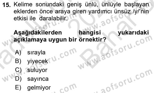 Türkçe Biçim Bilgisi Dersi 2024 - 2025 Yılı (Vize) Ara Sınav Soruları 15. Soru