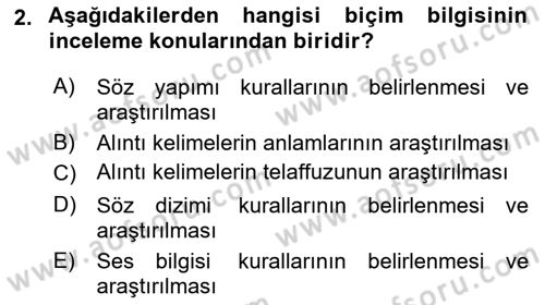 Türkçe Biçim Bilgisi Dersi 2024 - 2025 Yılı (Vize) Ara Sınav Soruları 2. Soru