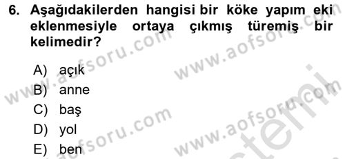 Türkçe Biçim Bilgisi Dersi 2024 - 2025 Yılı (Vize) Ara Sınav Soruları 6. Soru