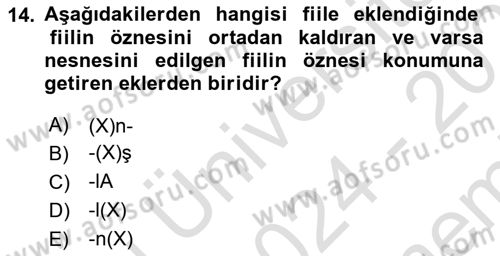 Türkçe Biçim Bilgisi Dersi 2024 - 2025 Yılı (Final) Dönem Sonu Sınav Soruları 14. Soru