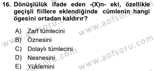 Türkçe Biçim Bilgisi Dersi 2024 - 2025 Yılı (Final) Dönem Sonu Sınav Soruları 16. Soru