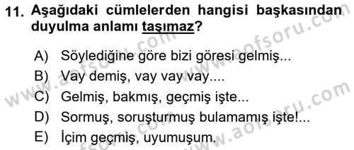 Türkçe Biçim Bilgisi Dersi 2024 - 2025 Yılı Yaz Okulu Sınav Soruları 11. Soru