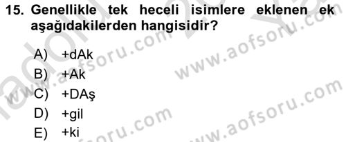 Türkçe Biçim Bilgisi Dersi 2024 - 2025 Yılı Yaz Okulu Sınav Soruları 15. Soru