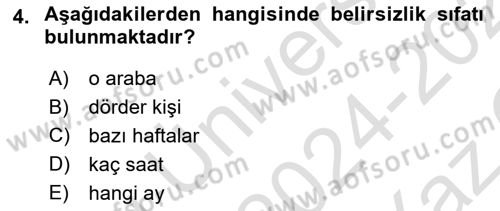 Türkçe Biçim Bilgisi Dersi 2024 - 2025 Yılı Yaz Okulu Sınav Soruları 4. Soru