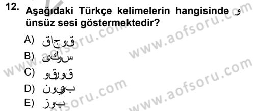 Osmanlı Türkçesine Giriş 1 Dersi 2012 - 2013 Yılı (Vize) Ara Sınavı 12. Soru