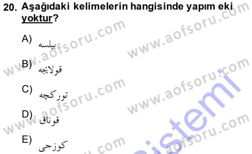 Osmanlı Türkçesine Giriş 1 Dersi 2013 - 2014 Yılı (Vize) Ara Sınav Soruları 20. Soru