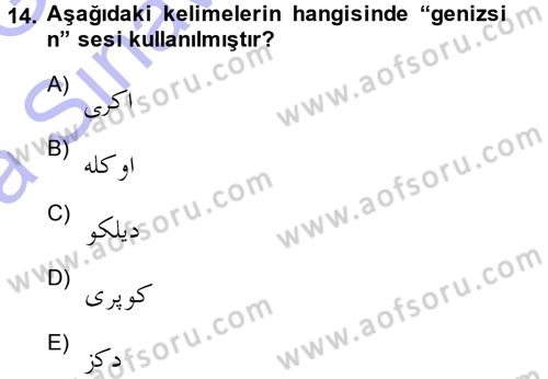 Osmanlı Türkçesine Giriş 1 Dersi 2014 - 2015 Yılı (Vize) Ara Sınav Soruları 14. Soru