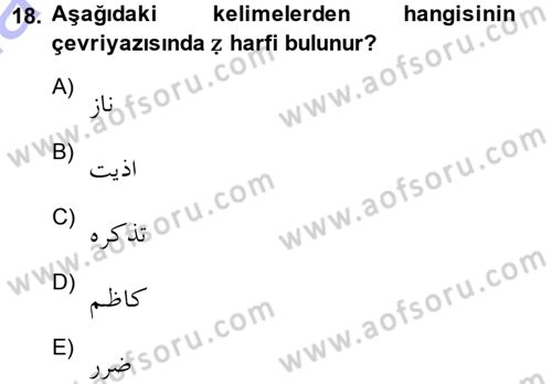 Osmanlı Türkçesine Giriş 1 Dersi 2014 - 2015 Yılı (Vize) Ara Sınav Soruları 18. Soru