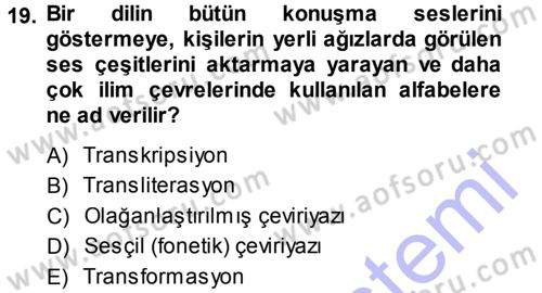 Osmanlı Türkçesine Giriş 1 Dersi 2014 - 2015 Yılı (Vize) Ara Sınav Soruları 19. Soru