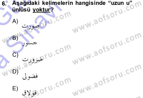 Osmanlı Türkçesine Giriş 1 Dersi 2014 - 2015 Yılı (Vize) Ara Sınav Soruları 6. Soru