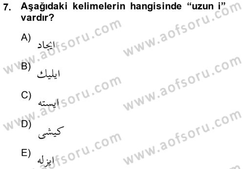 Osmanlı Türkçesine Giriş 1 Dersi 2014 - 2015 Yılı (Vize) Ara Sınav Soruları 7. Soru
