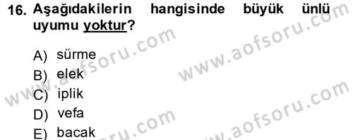 Osmanlı Türkçesine Giriş 1 Dersi 2014 - 2015 Yılı (Final) Dönem Sonu Sınav Soruları 16. Soru