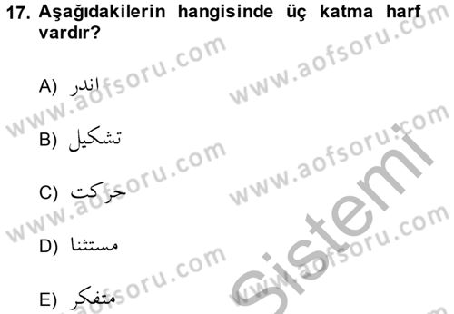 Osmanlı Türkçesine Giriş 1 Dersi 2014 - 2015 Yılı (Final) Dönem Sonu Sınav Soruları 17. Soru