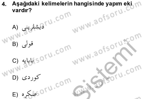 Osmanlı Türkçesine Giriş 1 Dersi 2014 - 2015 Yılı (Final) Dönem Sonu Sınav Soruları 4. Soru