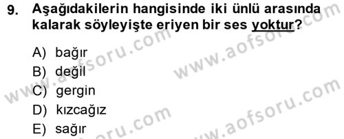 Osmanlı Türkçesine Giriş 1 Dersi 2014 - 2015 Yılı (Final) Dönem Sonu Sınav Soruları 9. Soru