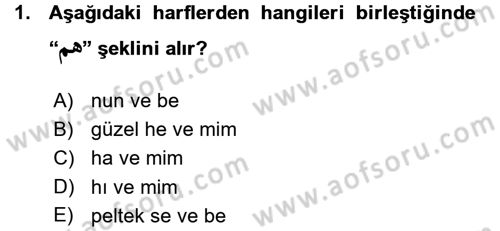 Osmanlı Türkçesine Giriş 1 Dersi 2015 - 2016 Yılı (Vize) Ara Sınav Soruları 1. Soru
