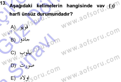 Osmanlı Türkçesine Giriş 1 Dersi 2015 - 2016 Yılı (Vize) Ara Sınav Soruları 13. Soru