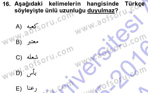Osmanlı Türkçesine Giriş 1 Dersi 2015 - 2016 Yılı (Vize) Ara Sınav Soruları 16. Soru