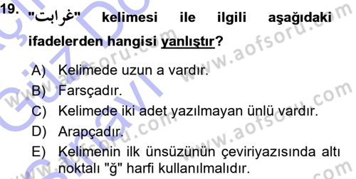 Osmanlı Türkçesine Giriş 1 Dersi 2015 - 2016 Yılı (Vize) Ara Sınav Soruları 19. Soru
