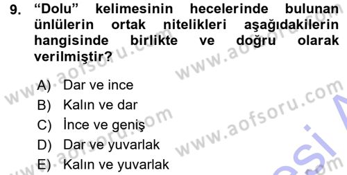 Osmanlı Türkçesine Giriş 1 Dersi 2015 - 2016 Yılı (Vize) Ara Sınav Soruları 9. Soru