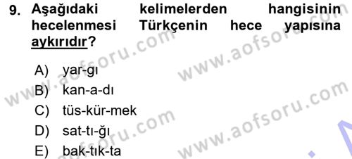 Osmanlı Türkçesine Giriş 1 Dersi 2015 - 2016 Yılı (Final) Dönem Sonu Sınavı 9. Soru