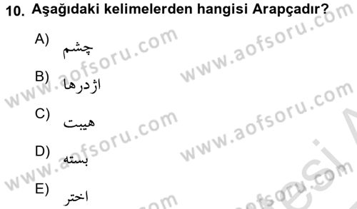 Osmanlı Türkçesine Giriş 1 Dersi 2016 - 2017 Yılı (Vize) Ara Sınav Soruları 10. Soru