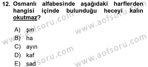 Osmanlı Türkçesine Giriş 1 Dersi 2016 - 2017 Yılı (Vize) Ara Sınav Soruları 12. Soru