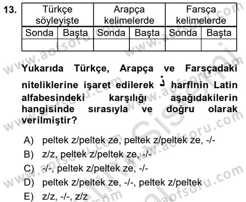 Osmanlı Türkçesine Giriş 1 Dersi 2016 - 2017 Yılı (Vize) Ara Sınav Soruları 13. Soru