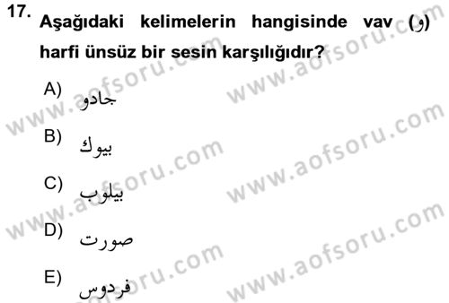 Osmanlı Türkçesine Giriş 1 Dersi 2016 - 2017 Yılı (Vize) Ara Sınav Soruları 17. Soru