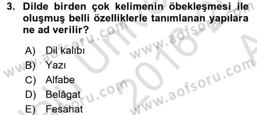 Osmanlı Türkçesine Giriş 1 Dersi 2016 - 2017 Yılı (Vize) Ara Sınav Soruları 3. Soru