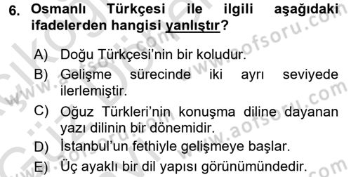 Osmanlı Türkçesine Giriş 1 Dersi 2016 - 2017 Yılı (Vize) Ara Sınav Soruları 6. Soru