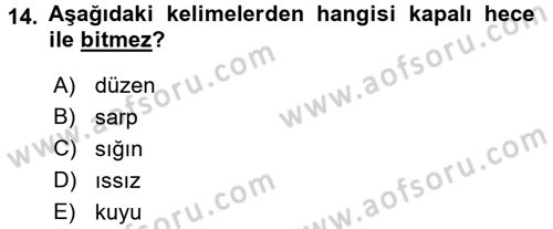 Osmanlı Türkçesine Giriş 1 Dersi 2016 - 2017 Yılı (Final) Dönem Sonu Sınav Soruları 14. Soru