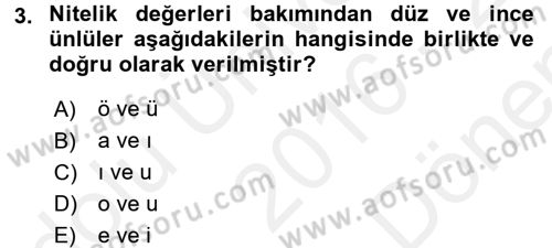 Osmanlı Türkçesine Giriş 1 Dersi 2016 - 2017 Yılı (Final) Dönem Sonu Sınav Soruları 3. Soru