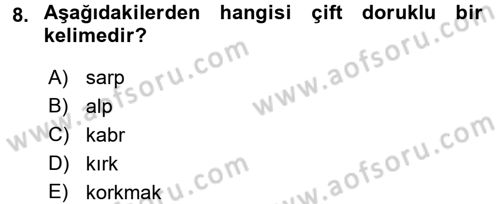 Osmanlı Türkçesine Giriş 1 Dersi 2016 - 2017 Yılı (Final) Dönem Sonu Sınav Soruları 8. Soru