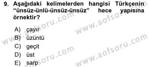 Osmanlı Türkçesine Giriş 1 Dersi 2016 - 2017 Yılı (Final) Dönem Sonu Sınav Soruları 9. Soru