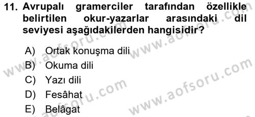 Osmanlı Türkçesine Giriş 1 Dersi 2017 - 2018 Yılı (Vize) Ara Sınav Soruları 11. Soru