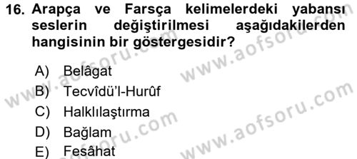 Osmanlı Türkçesine Giriş 1 Dersi 2017 - 2018 Yılı (Vize) Ara Sınav Soruları 16. Soru