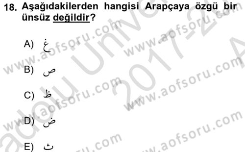 Osmanlı Türkçesine Giriş 1 Dersi 2017 - 2018 Yılı (Vize) Ara Sınav Soruları 18. Soru