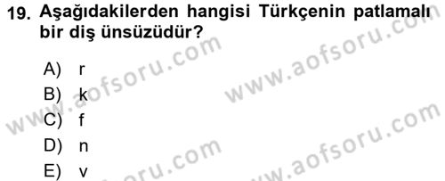 Osmanlı Türkçesine Giriş 1 Dersi 2017 - 2018 Yılı (Vize) Ara Sınav Soruları 19. Soru